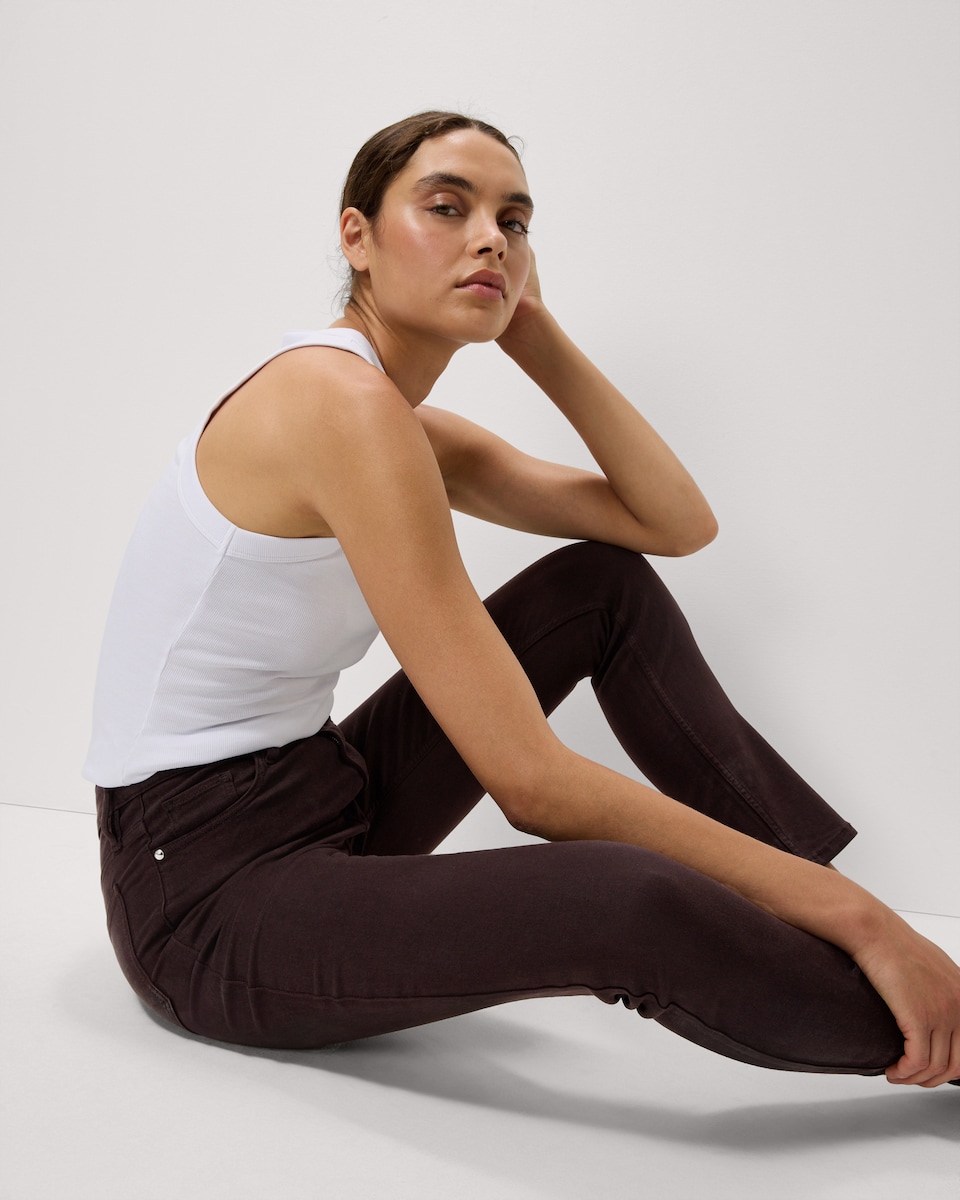 image 1 of F&F Mid Rise Cigarette Jeans in Chocolate