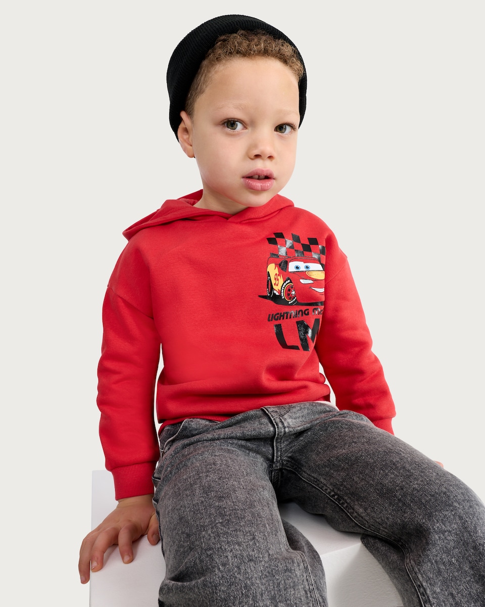 image 1 of Disney Lightning McQueen Cotton Rich Hoodie in Red