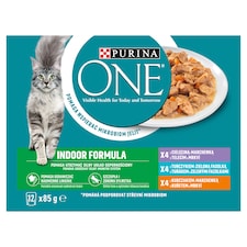 Purina ONE Indoor kapsičky pre mačky kura, tuniak, teľacie v šťave 12 × 85 g