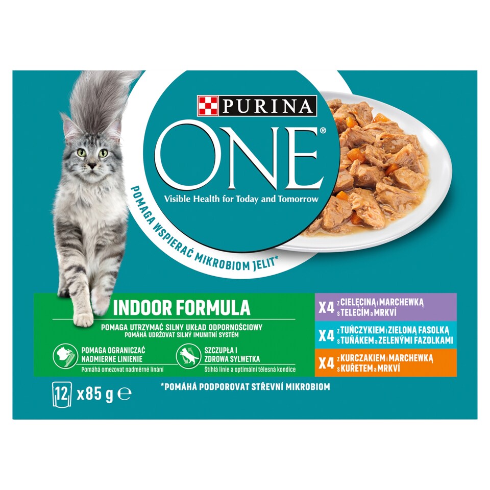 obrázok 1 z Purina ONE Indoor kapsičky pre mačky kura, tuniak, teľacie v šťave 12 × 85 g