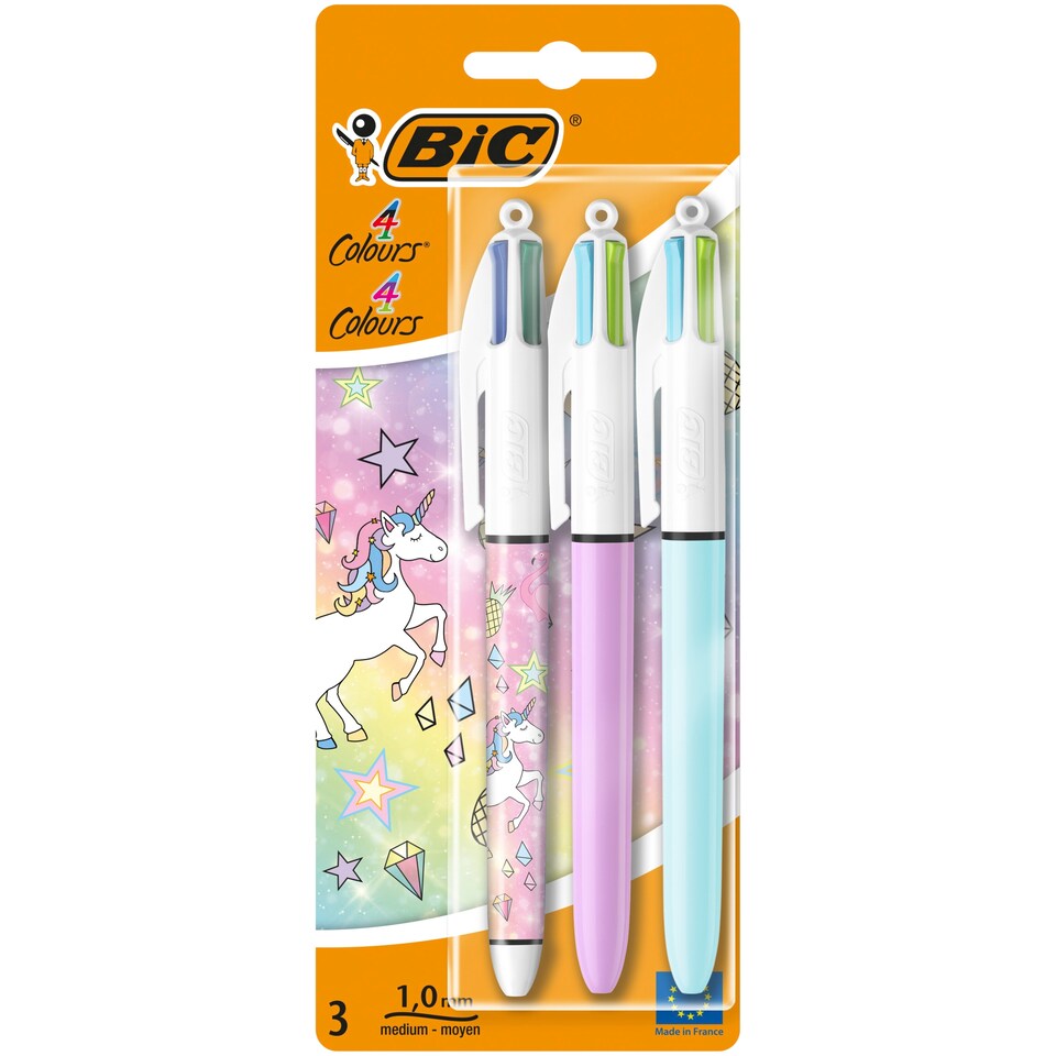 Bic 4 Colour Pastel/Unicorn Blister 3