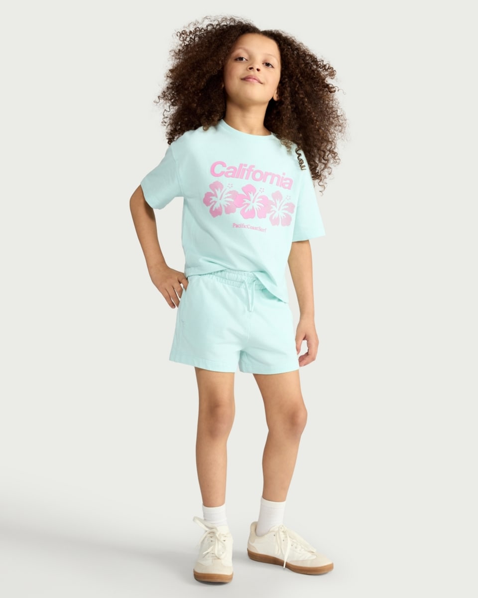 image 1 of F&F Girls Pure Cotton Drawstring Shorts in Turquoise