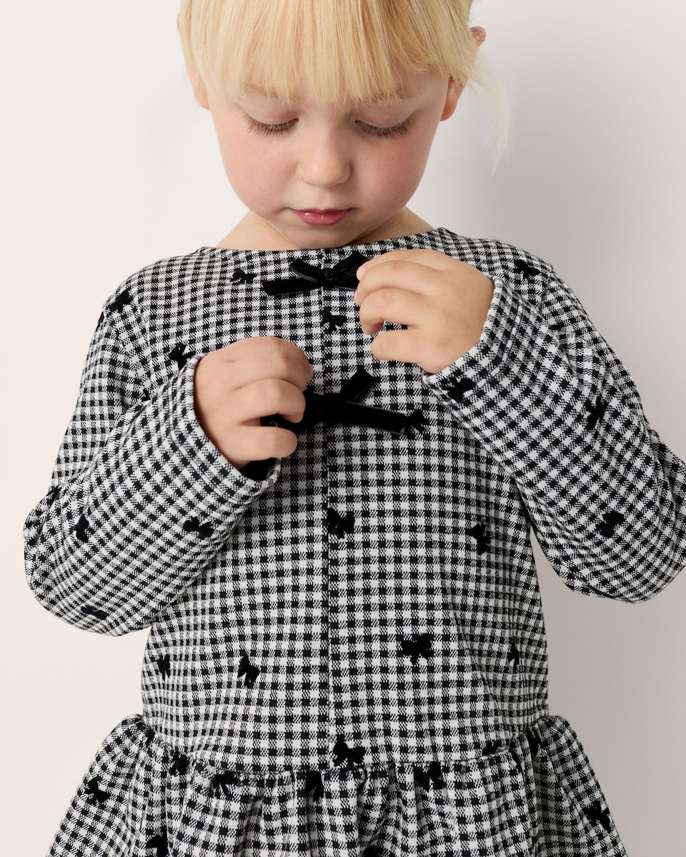 image 1 of F&F Girls Check Bow Top and Trousers Set in Black
