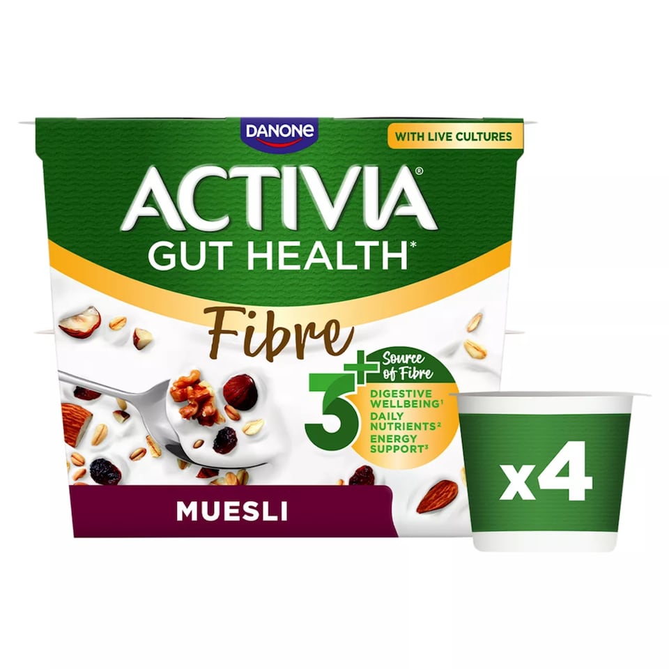 Activia Fibre Muesli Low Fat Breakfast Gut Health Yoghurt Multipack 4x115g