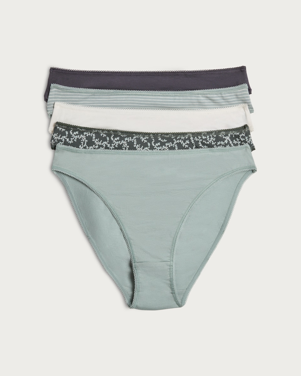image 1 of F&F 5-Pack Cotton Rich High Leg Knickers in Purple