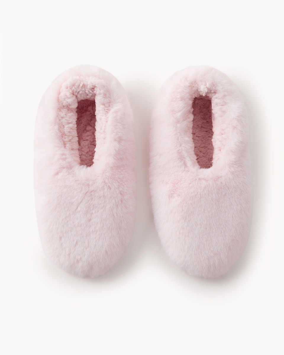 image 1 of F&F Faux Fur Fleece Lined Slipper Socks in Pink
