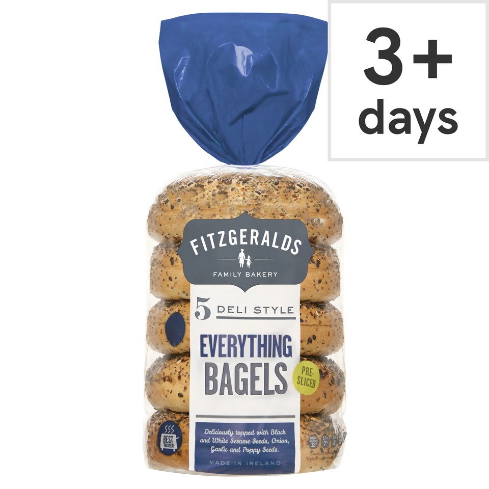 Fitzgeralds Family Bakery 5 Pre-Sliced Everything Bagels 430g
