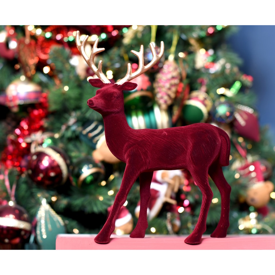image 1 of Tesco Flocked Stag Burgundy Christmas Room Decoration