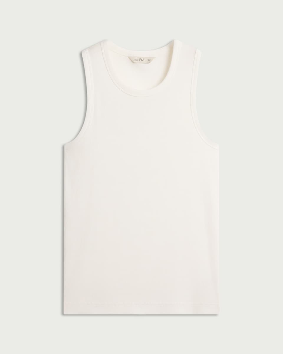 image 1 of F&F Cotton Rich Ribbed Vest in Ecru
