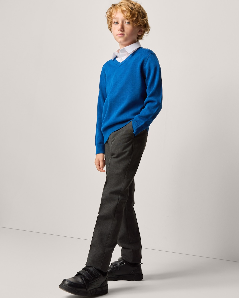 image 1 of F&F School Boys 2-Pack Slim Fit Longer Length Trousers in Grey