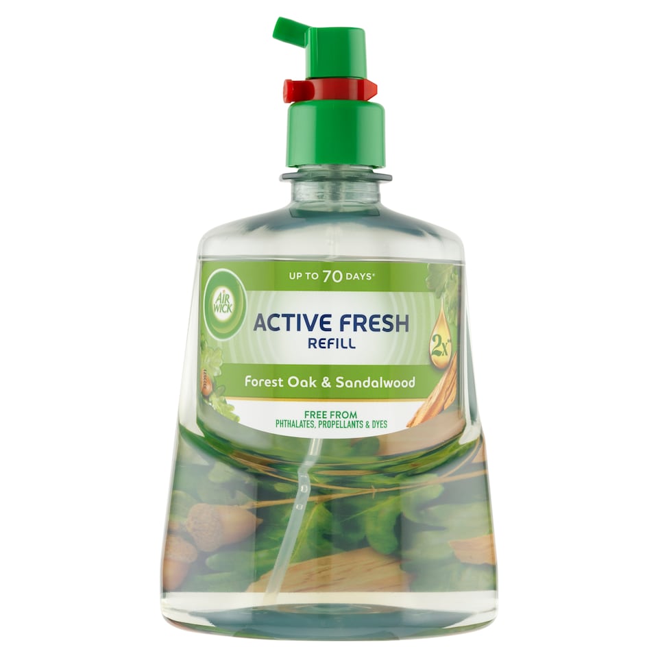 Obrázek 1 pro produkt Air Wick Active Fresh Náplň na vodní bázi do automatického difuzéru dub a santalové dřevo 228ml