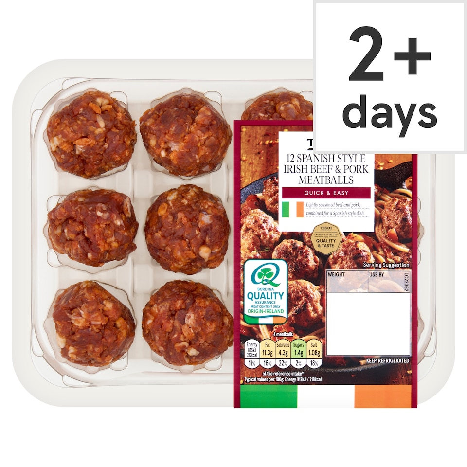 Tesco 12 Spanish Style Irish Beef and Pork Meatballs 360g