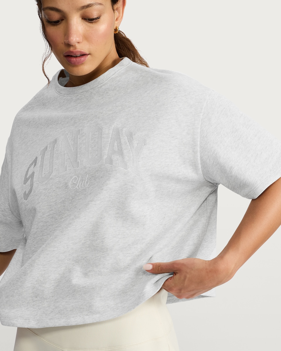 image 1 of F&F Active Pure Cotton Sunday Club Slogan T-Shirt in Grey Marl