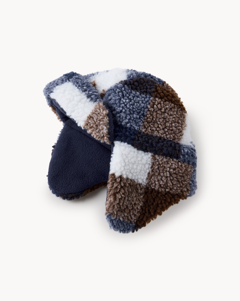 image 1 of F&F Boys Borg Check Trapper Hat in Navy
