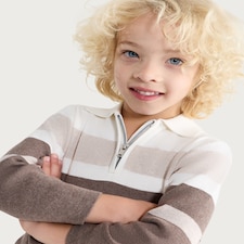 F&F Boys Cotton Rich Colour Block Half Zip Polo Top in Mink