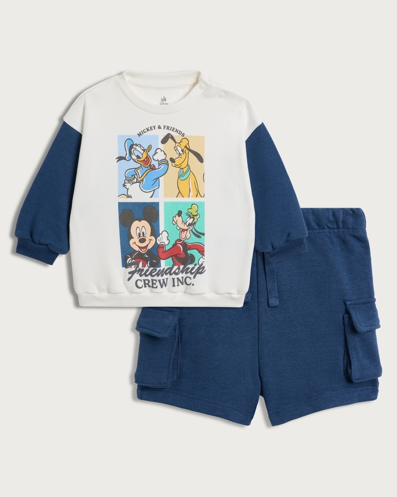 Disney Mickey and Friends 2-Piece Cotton Rich Sweatshirt and Cargo Shorts Set in Blue