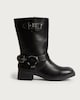 image 1 of F&F Faux Leather Biker Buckle Boots in Black