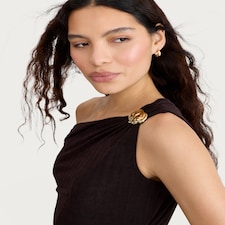 F&F Satin Cowl Neck Metal Accent Midi Dress in Chocolate