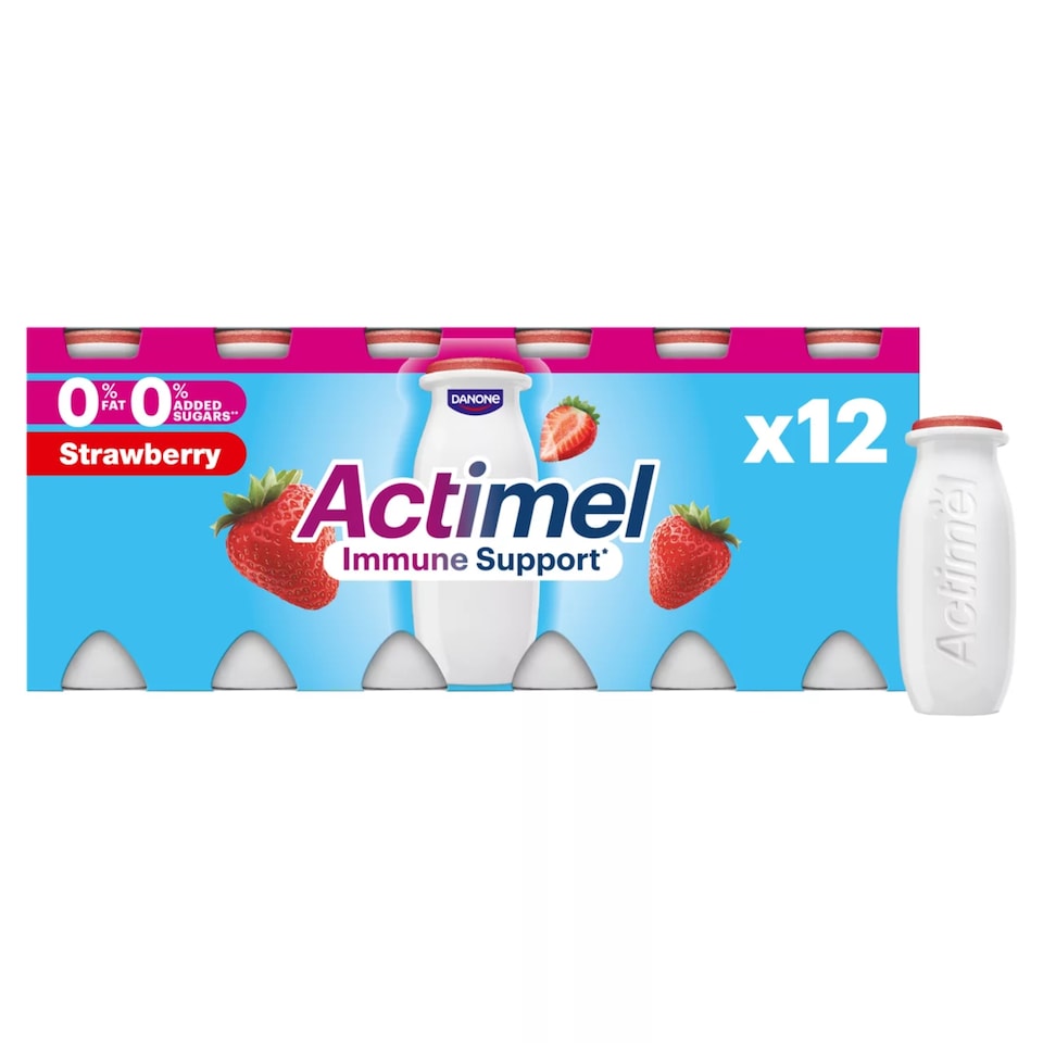image 1 of Actimel Strawberry Fat Free Immunity Live Yoghurt Drink Multipack 12X100g