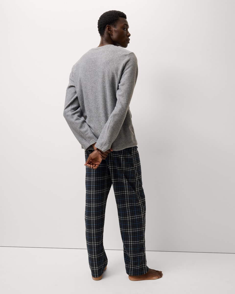 image 1 of F&F Fleece Checked Pyjama Set in Grey