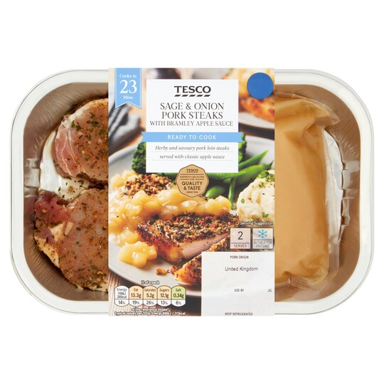 Tesco Sage & Onion Pork Steaks With Apple Sauce 360G Tesco Groceries
