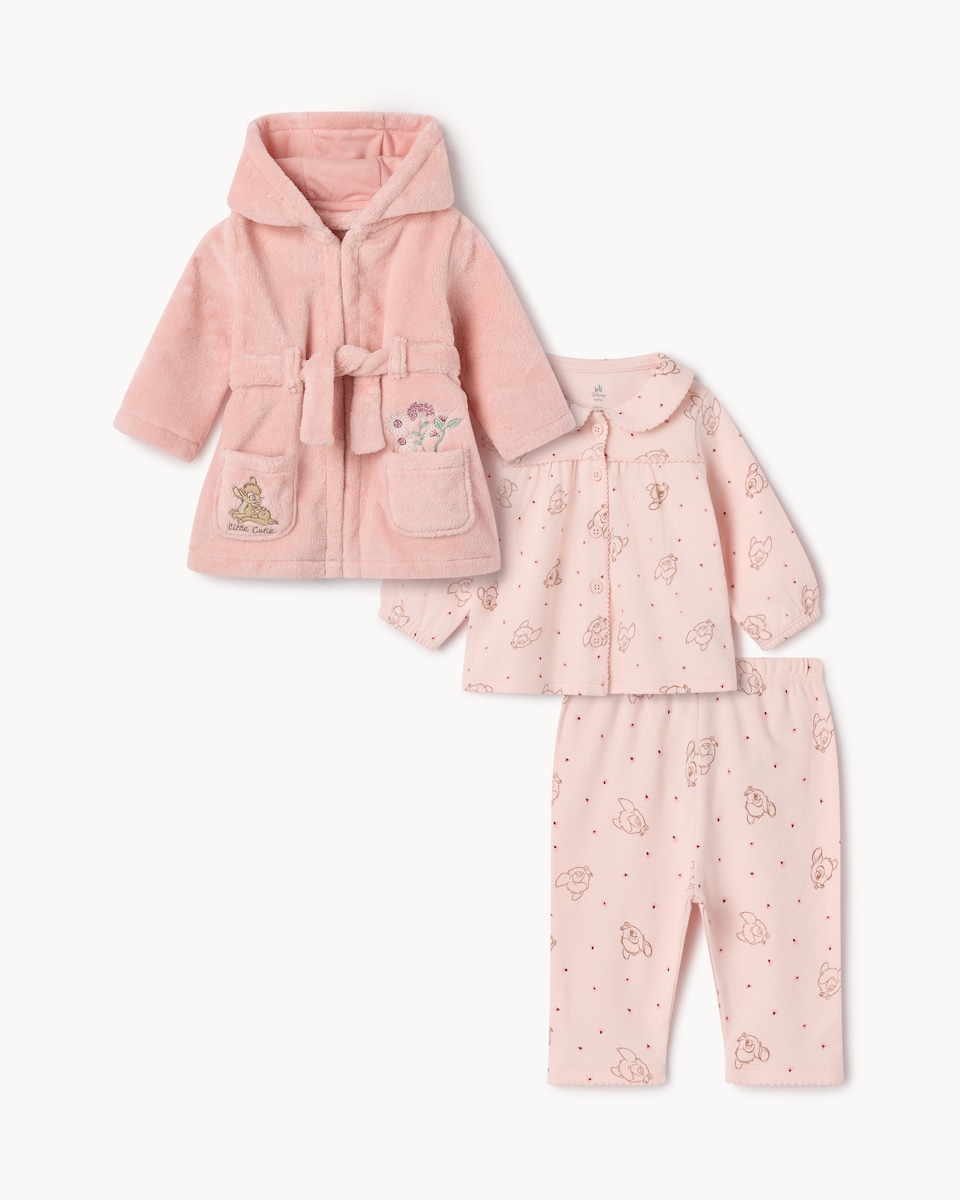image 1 of Bambi Fleece Dressing Gown and Pyjamas Set in Pink