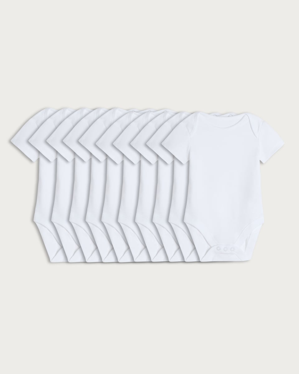 image 1 of F&F Baby 10-Pack Pure Cotton Short Sleeved Bodysuits in White