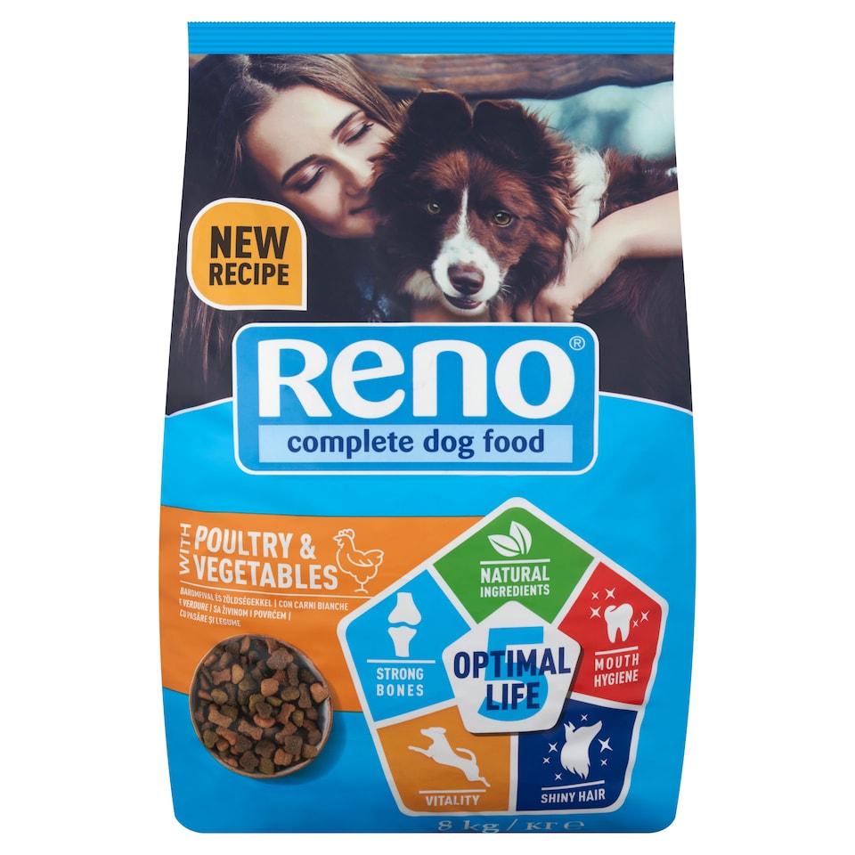 image 1 of Reno Optimal Life Dry Dog Food, Kibble for Adult Dogs with Poultry and Vegetables 8 kg