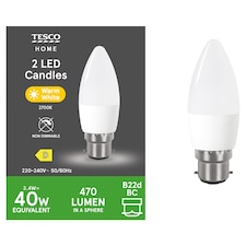 Tesco LED Candle 40W BC Warm White 2 Pack