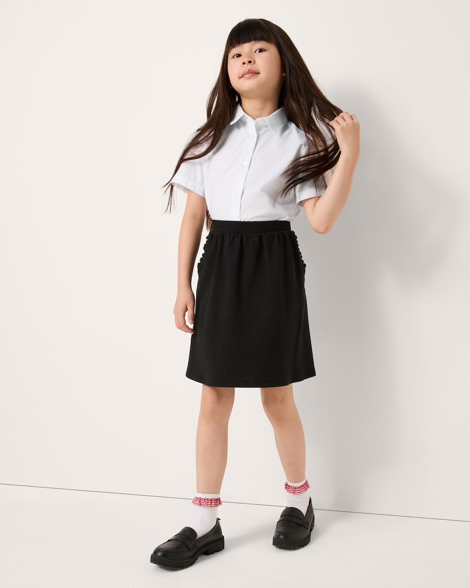 image 1 of F&F School Girls 5-Pack Regular Fit Short Sleeved Shirts in White