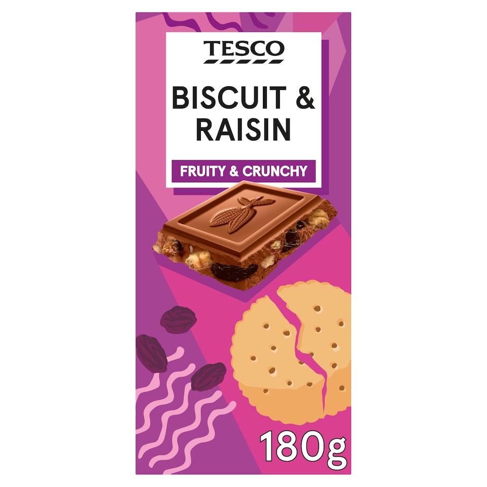 Tesco Biscuit & Raisin Loaded Milk Chocolate 180g
