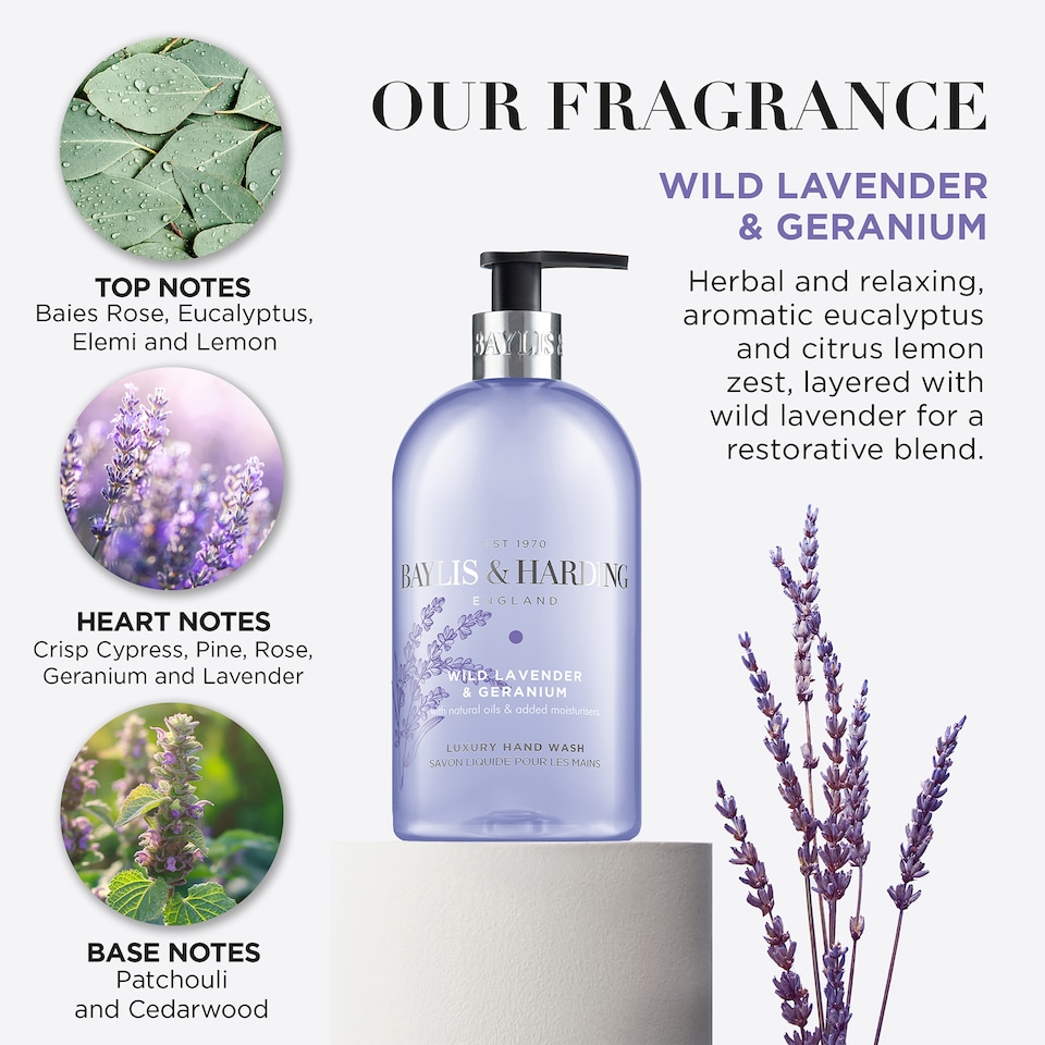 image 1 of Baylis & Harding Wild Lavender & Geranium Luxury Hand Wash 500ml