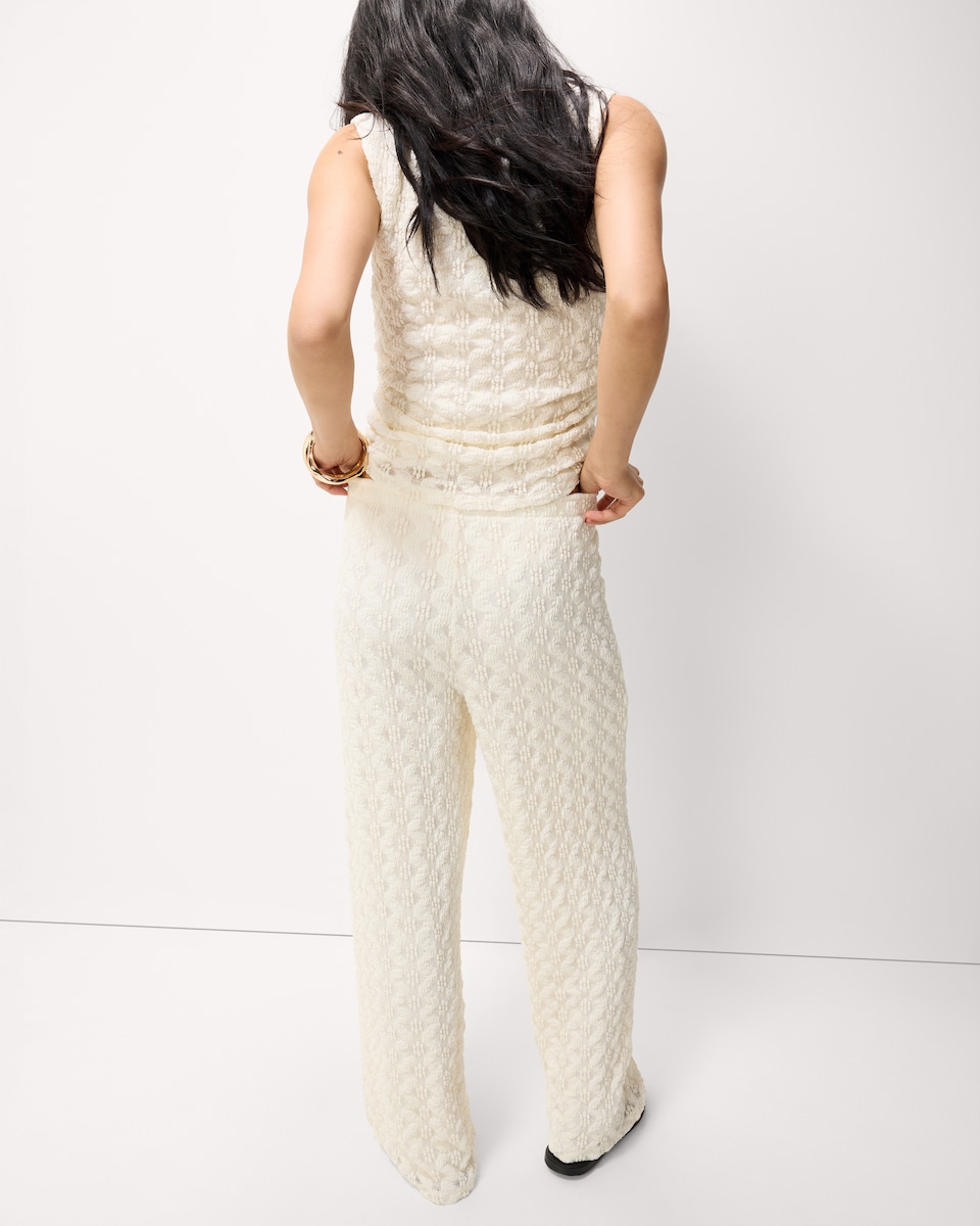 image 1 of F&F Textured Lace Wide Leg Co-ord Trousers in Cream