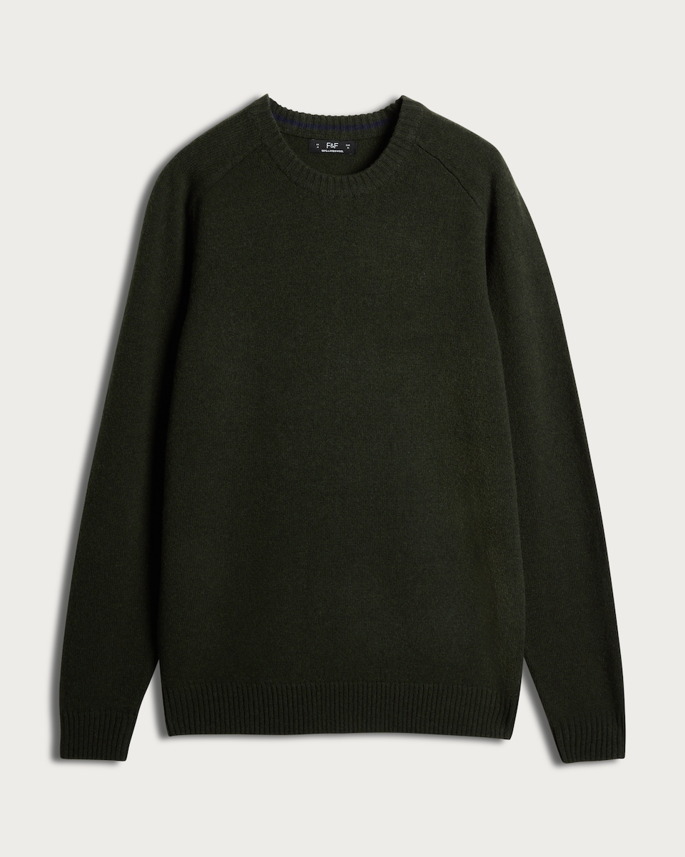 image 1 of F&F Lambswool Knitted Crew Neck Jumper in Khaki