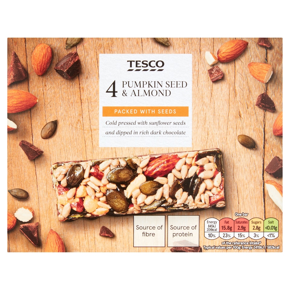 Tesco Pumpkin Seeds Almond & Dark Chocolate Bars 140G