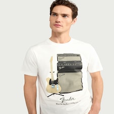 Fender Pure Cotton Guitar Print T-Shirt in Ecru