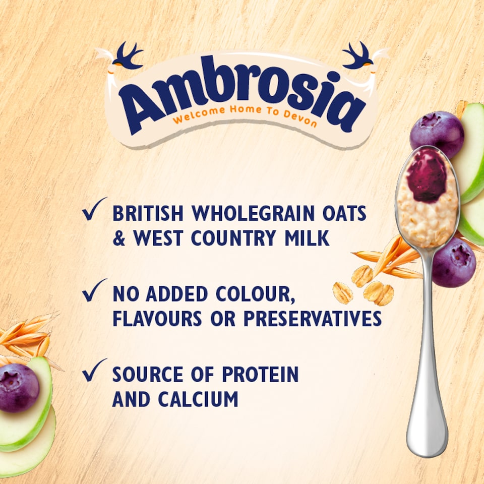 image 1 of AMBROSIA READY TO EAT APPLE & BLUEBERRY PORRIDGE POT 210g