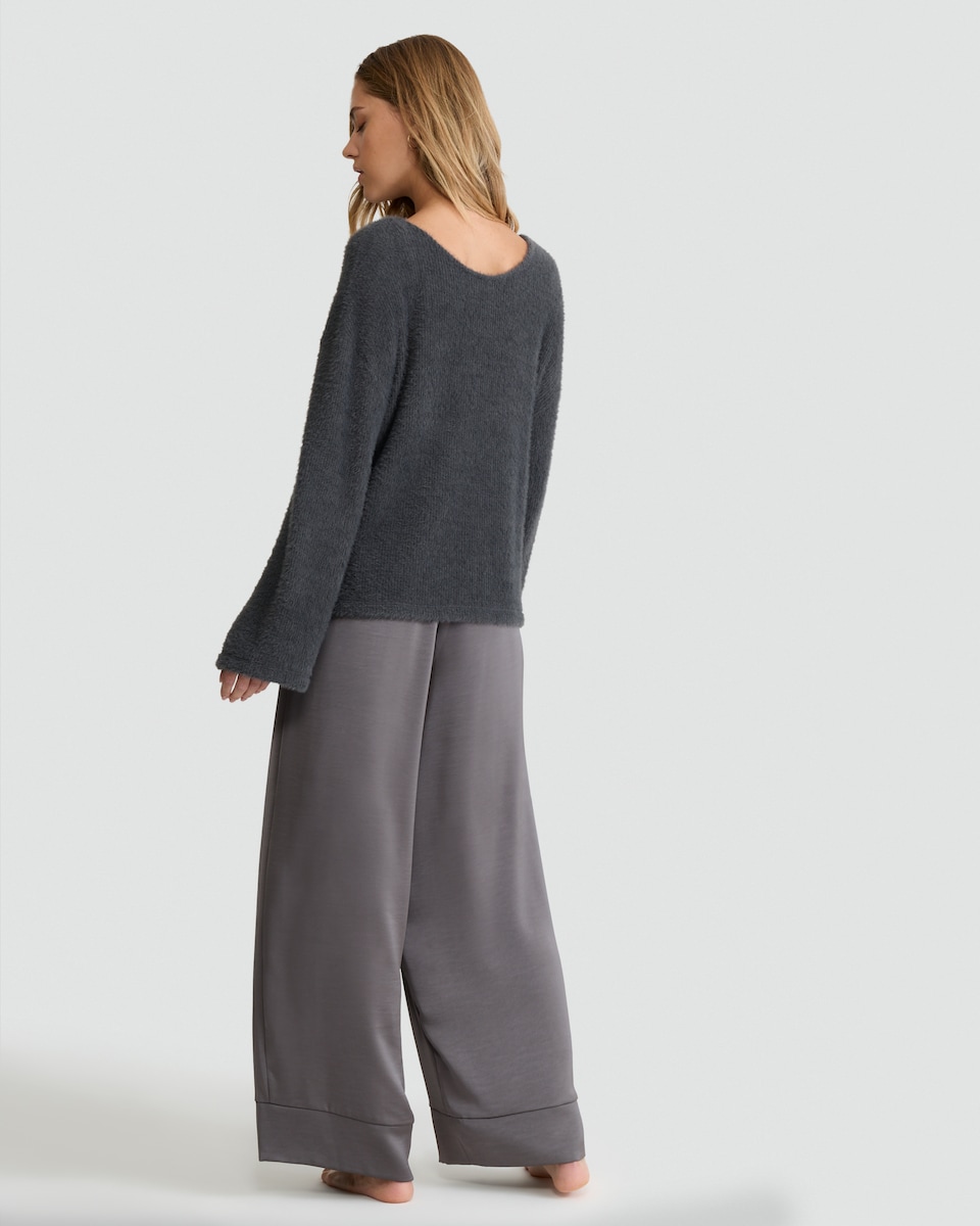 image 1 of The F&F Edit Snit Textured Jumper and Satin Trousers Pyjamas in Grey