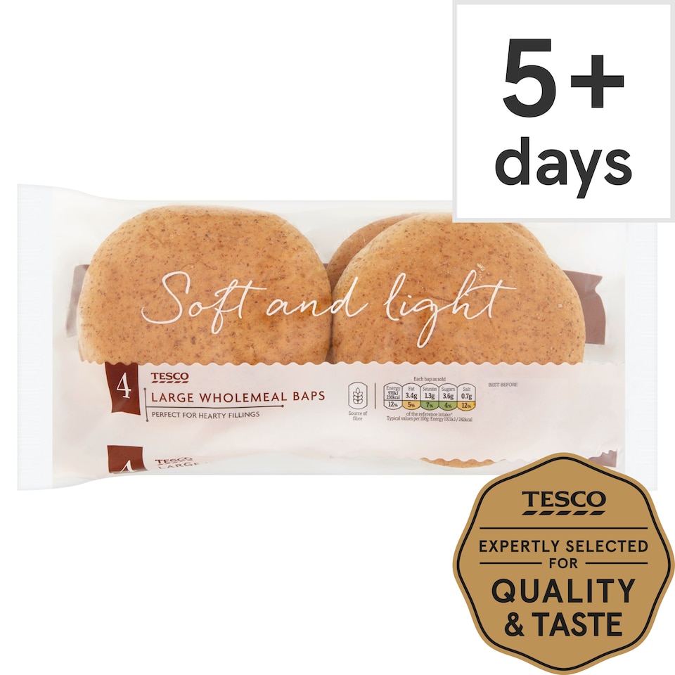 Tesco Large Wholemeal Baps 4 Pack