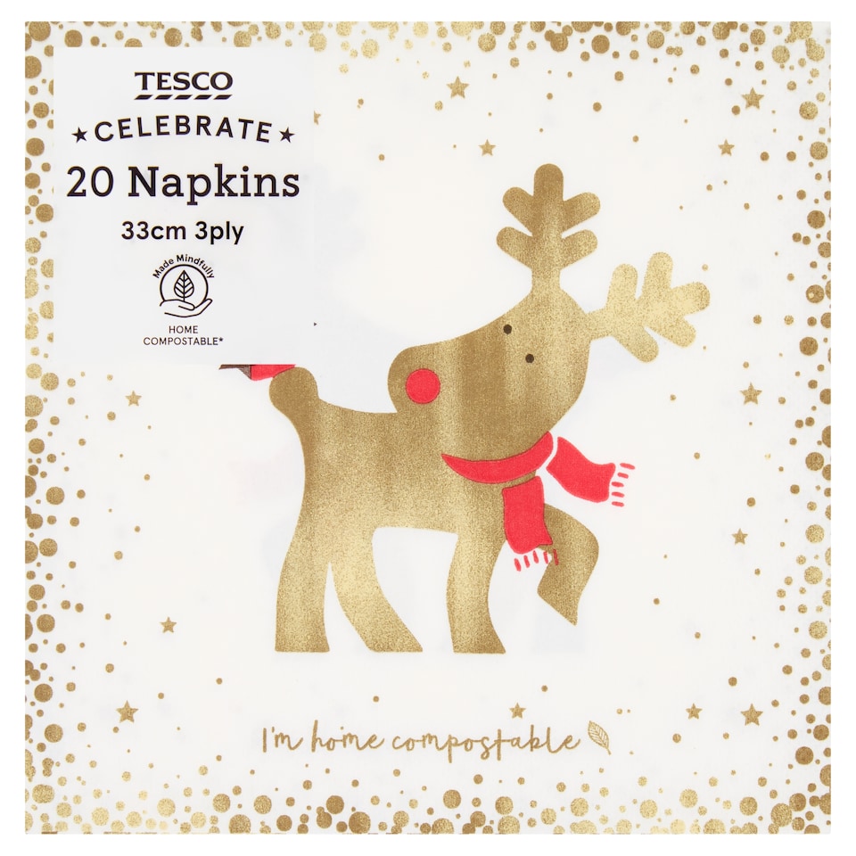 Tesco Flitter Reindeer Napkin 3Ply X20