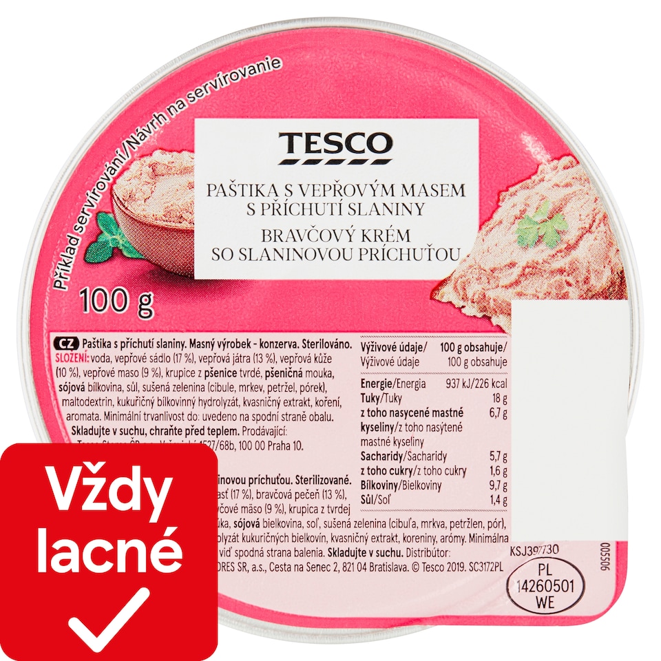 Tesco Bravčový krém so slaninovou príchuťou 100 g