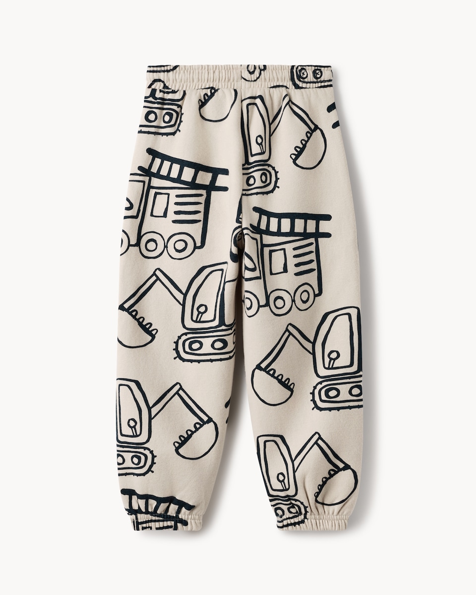 image 1 of F&F Boys Cotton Rich Vehicle Print Joggers in Stone