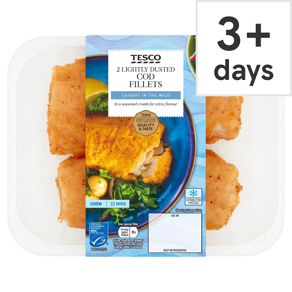 Tesco 2 Lightly Dusted Cod Fillets 255G