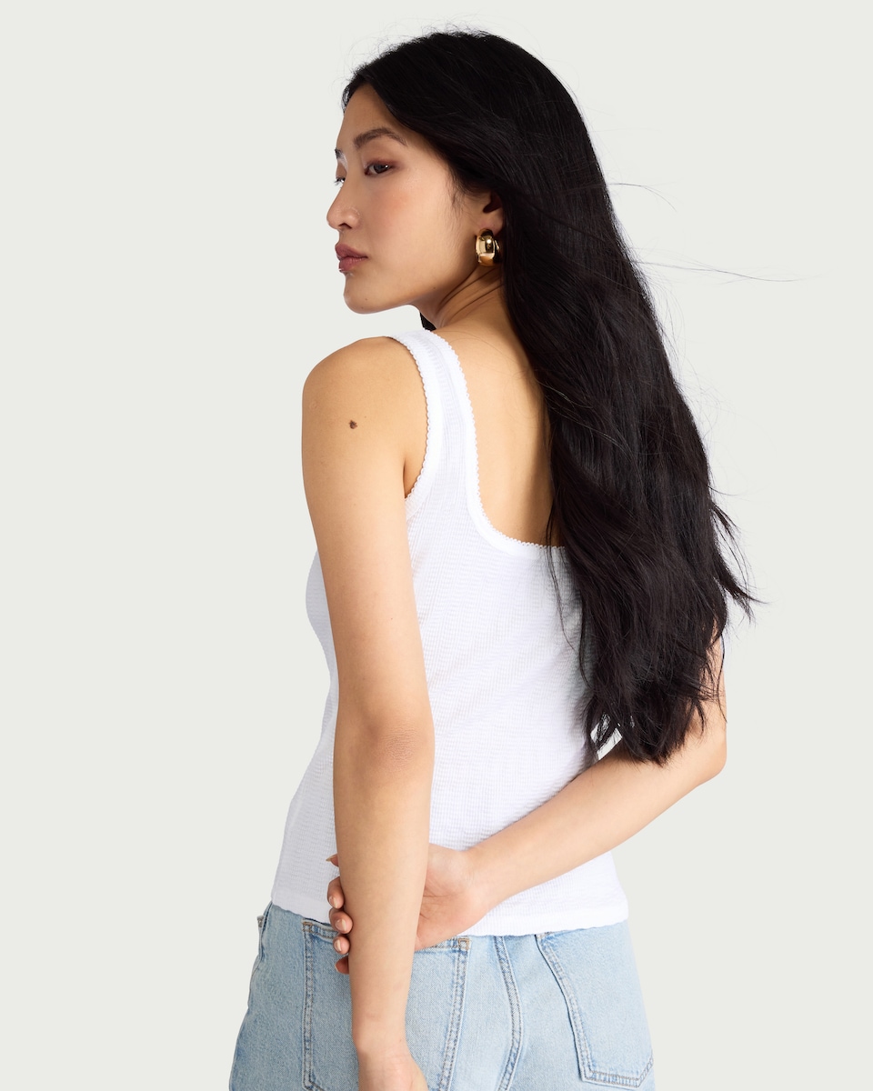 image 1 of F&F Cotton Rich Textured Button Up Vest in White