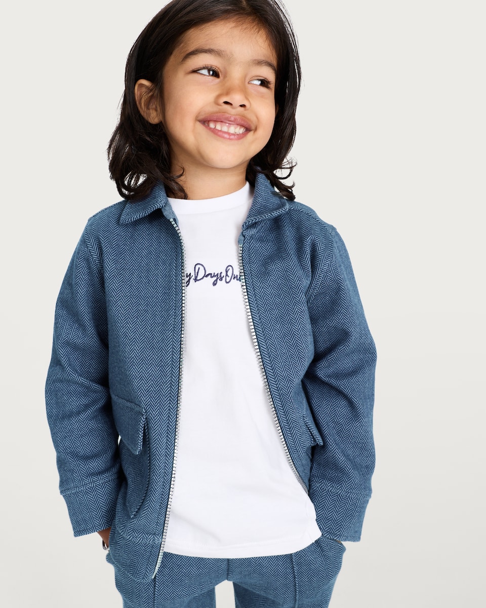 image 1 of F&F Boys 2-Piece Cotton Rich Happy Days Only T-Shirt and Shacket Set in Navy