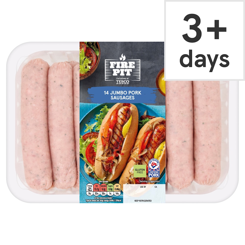 Tesco Fire Pit 14 Jumbo Pork Sausages 1Kg