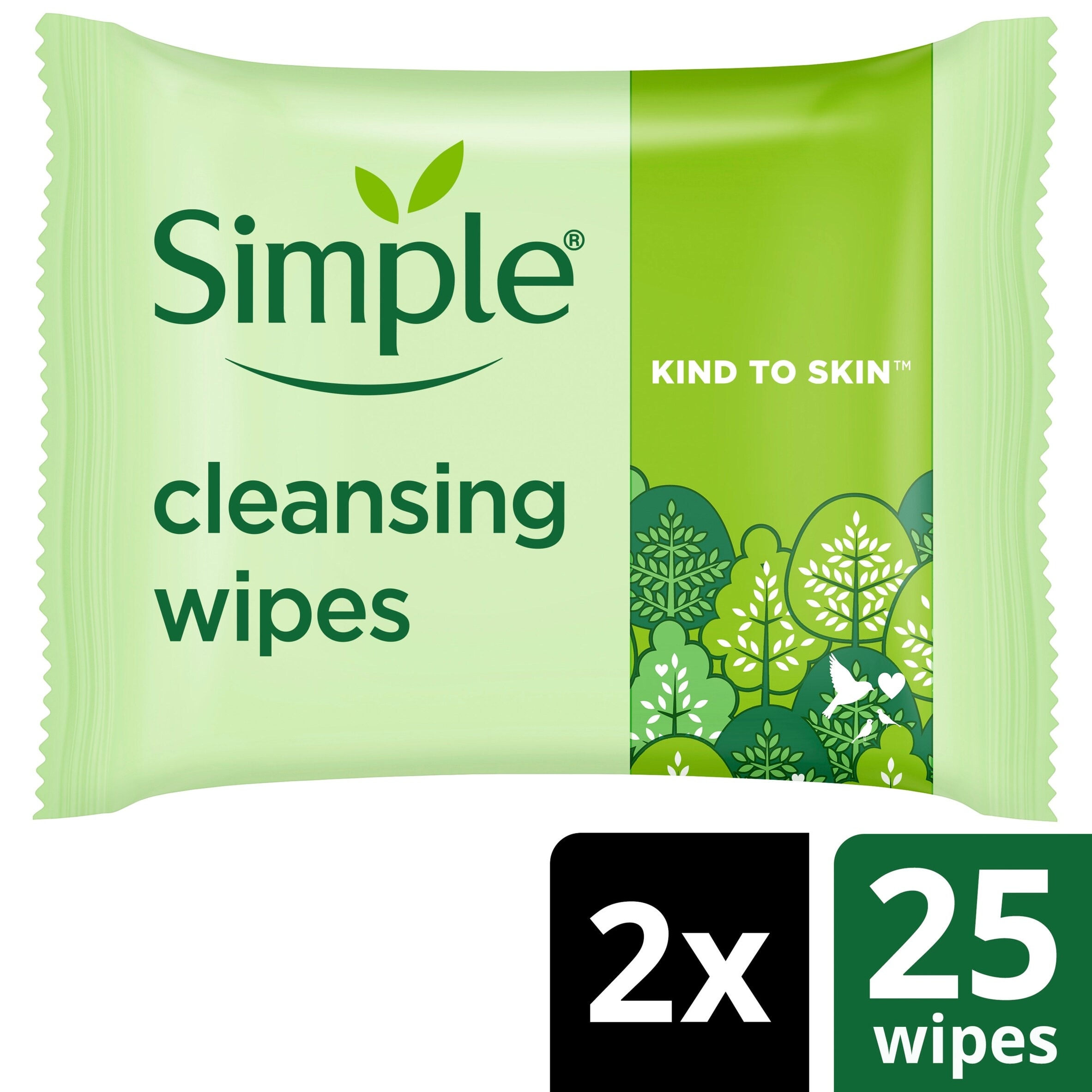 Simple Cleansing Biodegradable Wipes 2X25 Pack