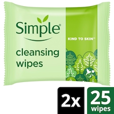 Simple Cleansing Biodegradable Wipes 2X25 Pack