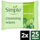 image 1 of Simple Cleansing Biodegradable Wipes 2X25 Pack