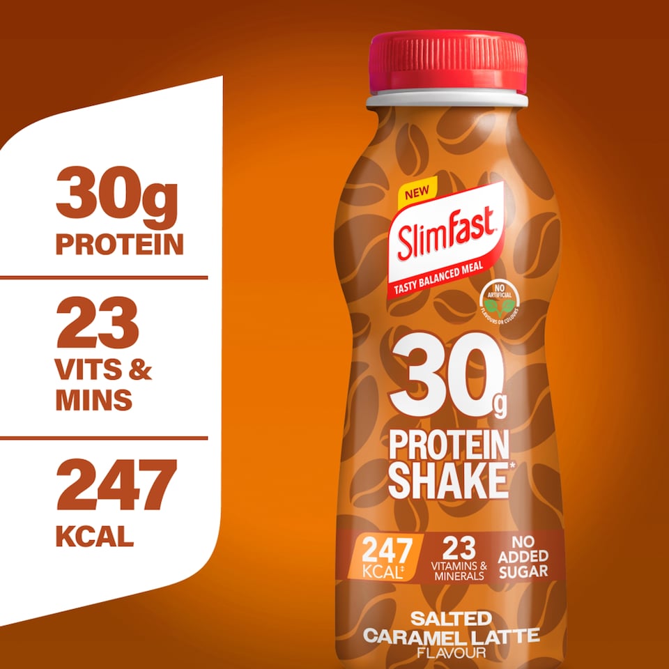 image 1 of SlimFast Salted Caramel Latte 30g Protein Shake Multipack - 4 x 325ml